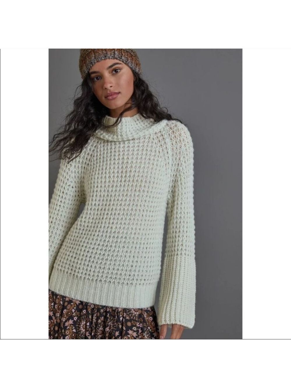 NWT MAEVE by ANTHROPOLOGIE Mint Dionne Bell-Sleeved Knit Mock Neck Sweater